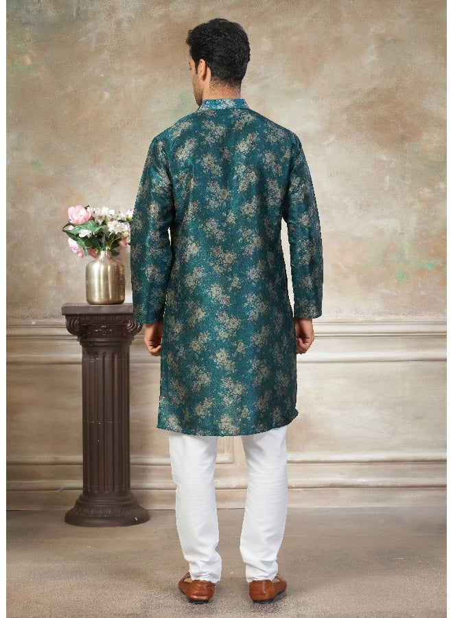 OUTLUK Teal Blue Silk Kurta for Men - Image 2